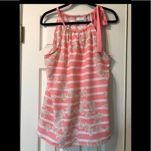New York & Co L coral tie-up sleeveless blouse